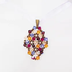 Pendant 45cm - Malvina Rhombus S-Violet Organza - Pendant 45cm - Laiton bronze